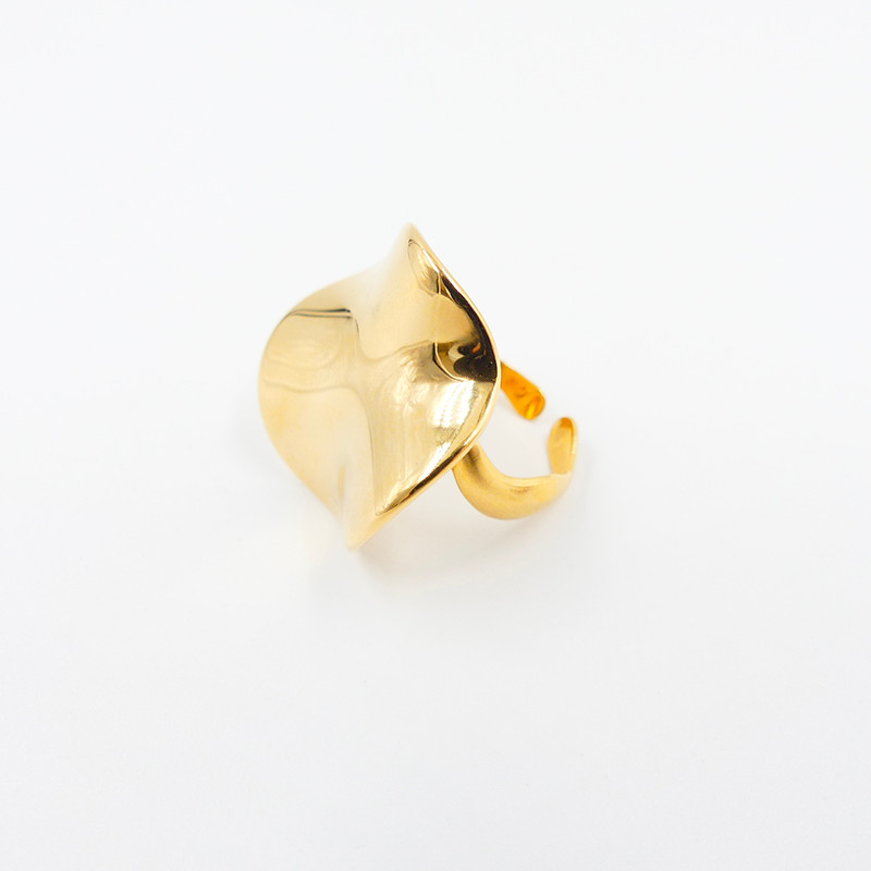 Bague ajustable acier doré cercle plissé