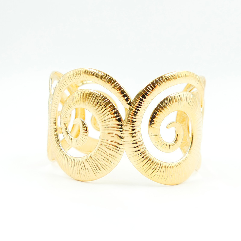 Jonc large acier doré ajustable coquillage