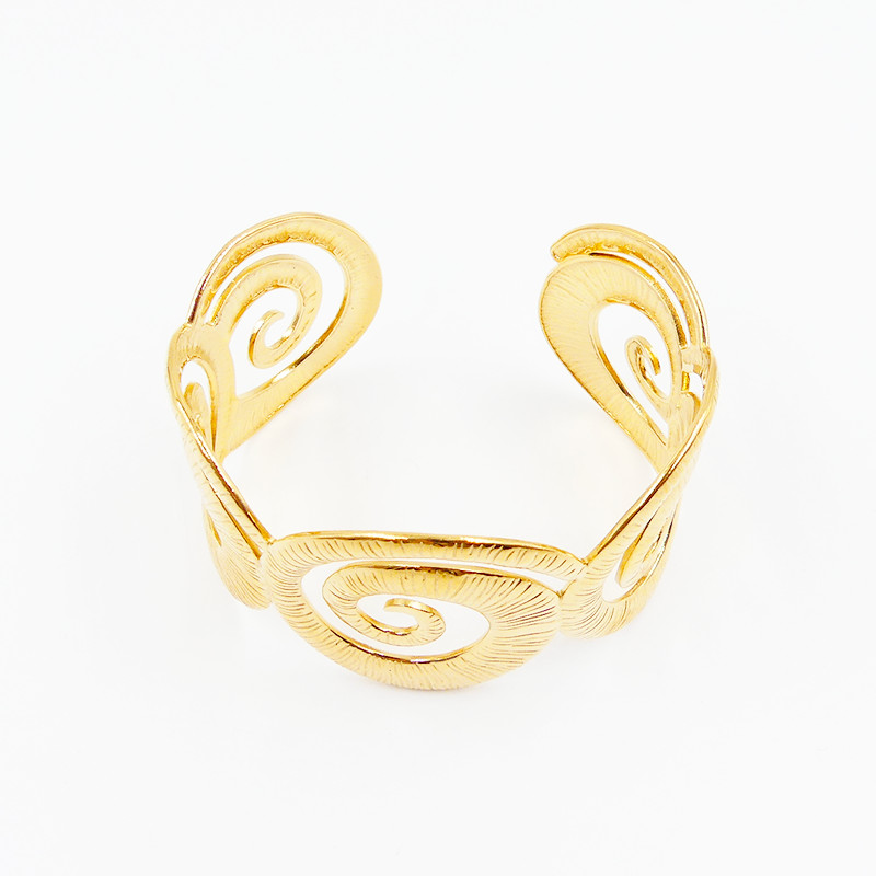 Jonc large acier doré ajustable coquillage