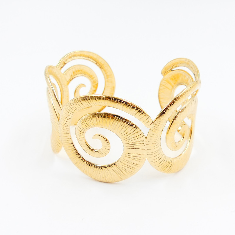 Jonc large acier doré ajustable coquillage