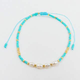 Bracelet cordon fantaisie bleu et nacre