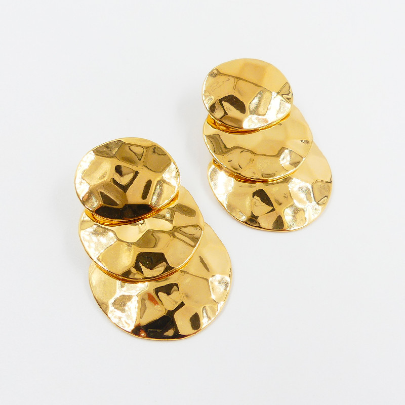 Boucles d’oreilles acier trio de disques martelées