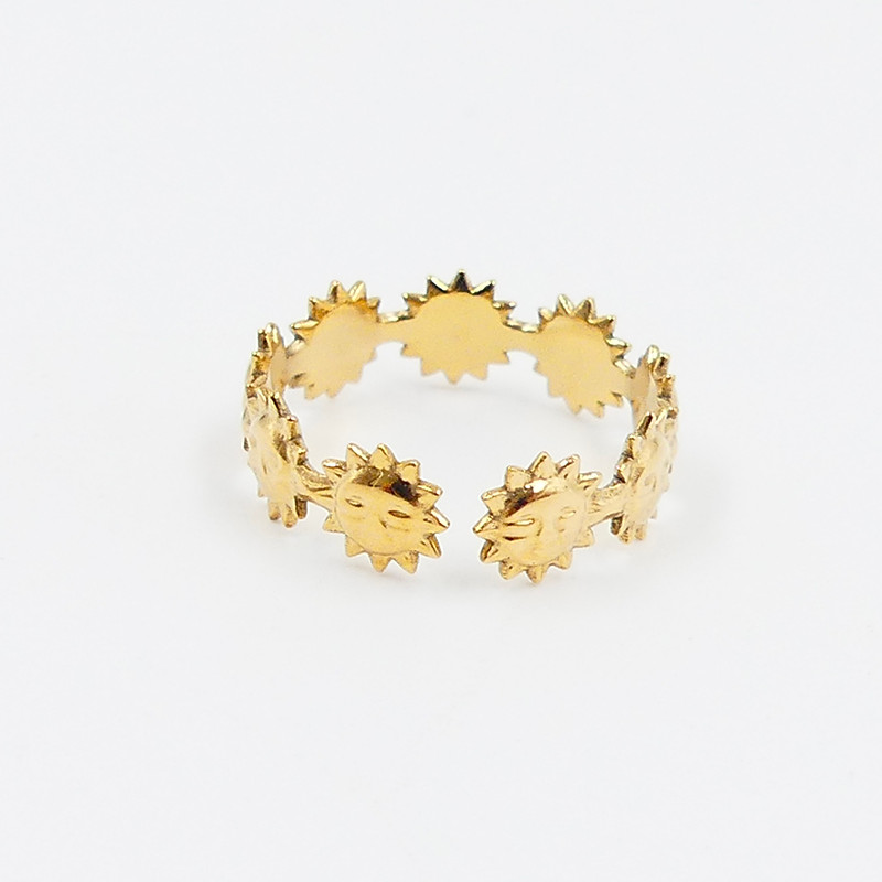 Bague ajustable acier doré soleil