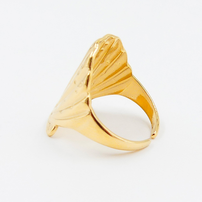 Bague large ajustable acier doré coquillage
