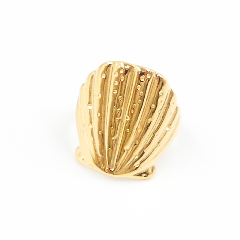Bague large ajustable acier doré coquillage