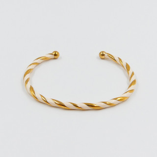 Jonc ouvert acier torsadé doré et blanc