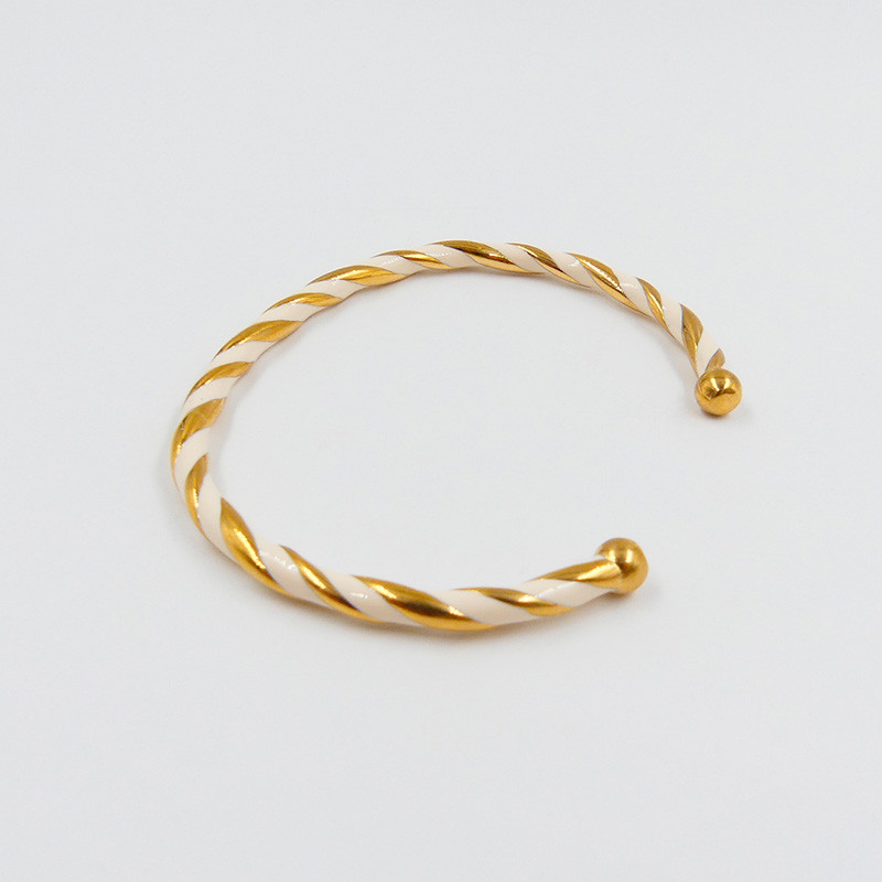 Jonc ouvert acier torsadé doré et blanc