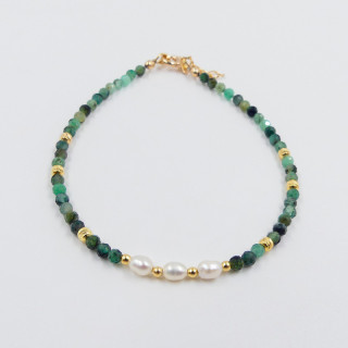 Bracelet fin Doré perles de nacre et émeraude