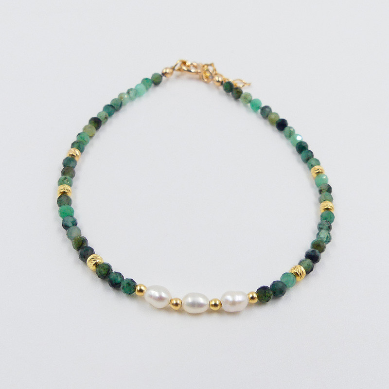 Bracelet fin Doré perles de nacre et émeraude