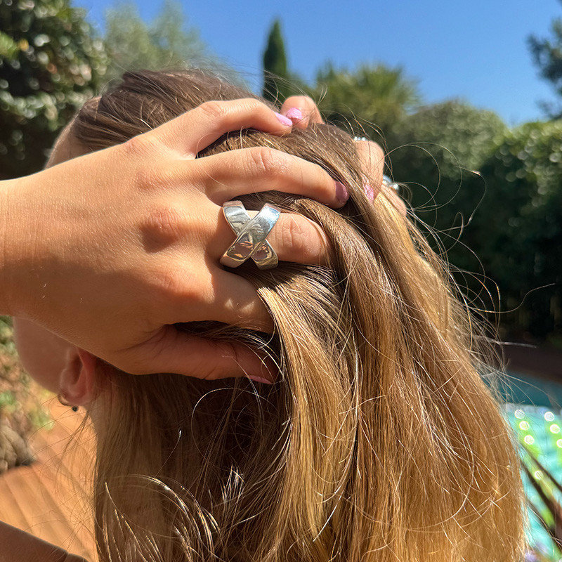 Bague Argent large croisée