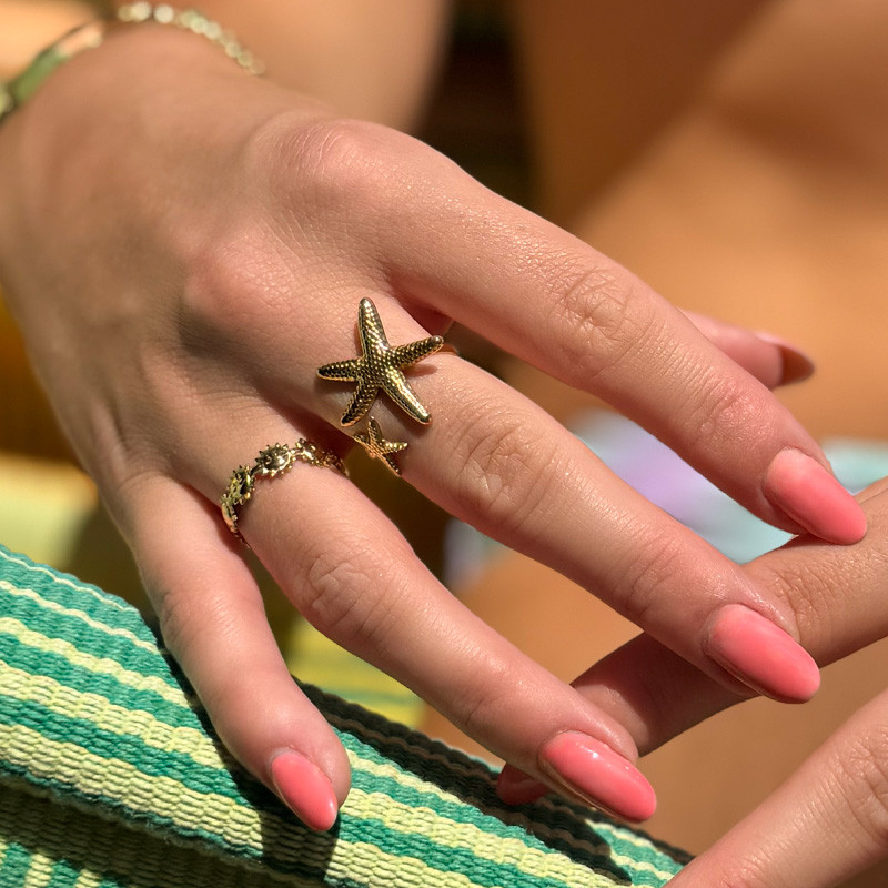 Bague ajustable acier doré étoile de mer