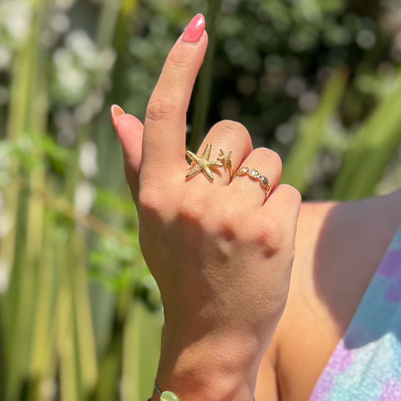 Bague ajustable acier doré étoile de mer