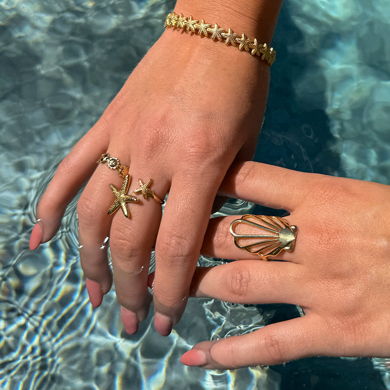 Bague ajustable acier doré coquille st Jacques