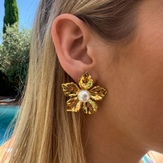 Boucles d’oreilles acier fleur et perle