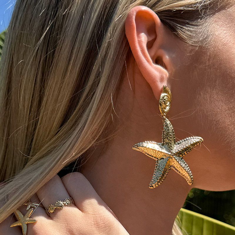 Boucles d’oreilles acier coquillage & étoile de mer