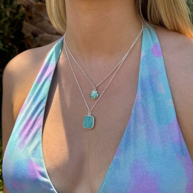 Collier Argent coquillage turquoise