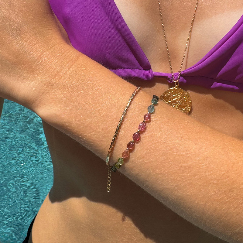 Bracelet Doré pierre lisse Tourmaline