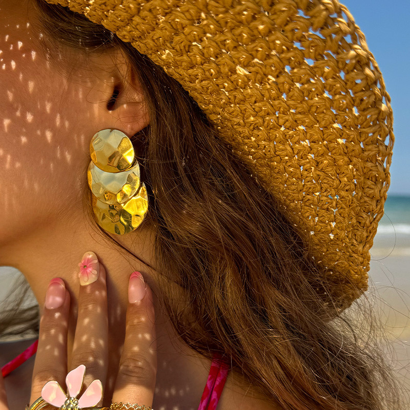 Boucles d’oreilles acier trio de disques martelées