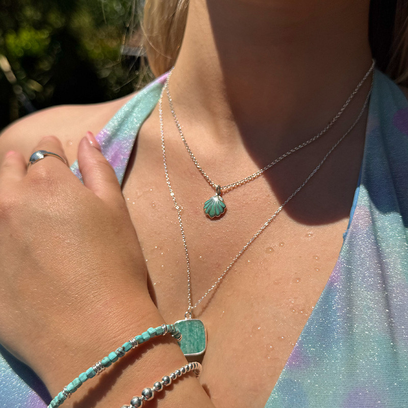 Collier Argent coquillage turquoise