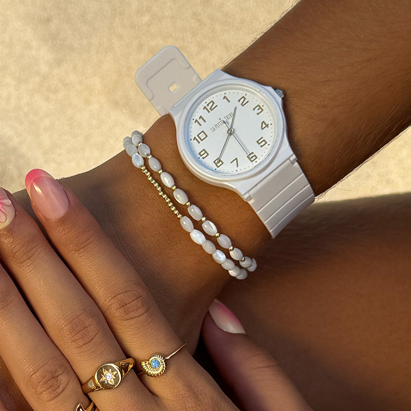 Bracelet plaqué or double rangs nacre