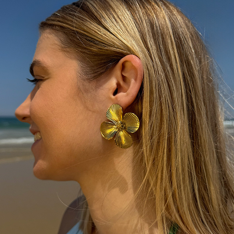 Boucles d’oreilles acier fleur striée