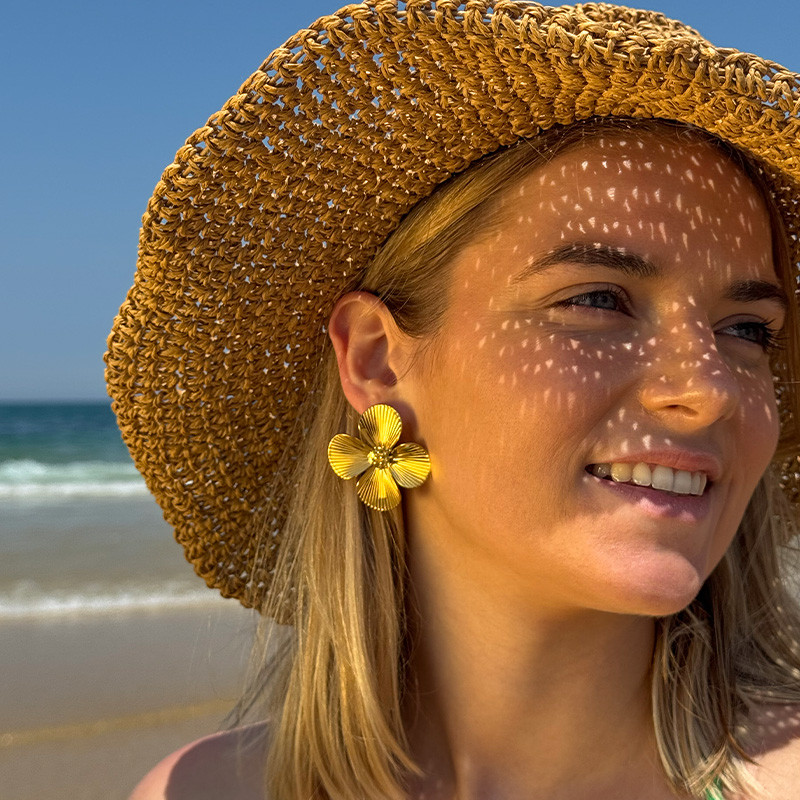 Boucles d’oreilles acier fleur striée