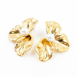 Boucles d’oreilles acier demi fleur et perle