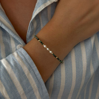 Bracelet fin Doré perles de nacre et émeraude