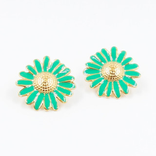 Boucles d’oreilles acier doré fleur verte