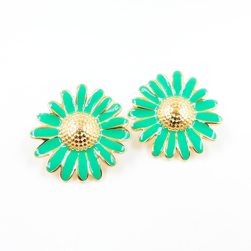 Boucles d’oreilles acier doré fleur verte