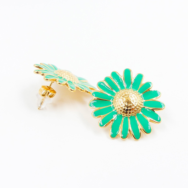 Boucles d’oreilles acier doré fleur verte