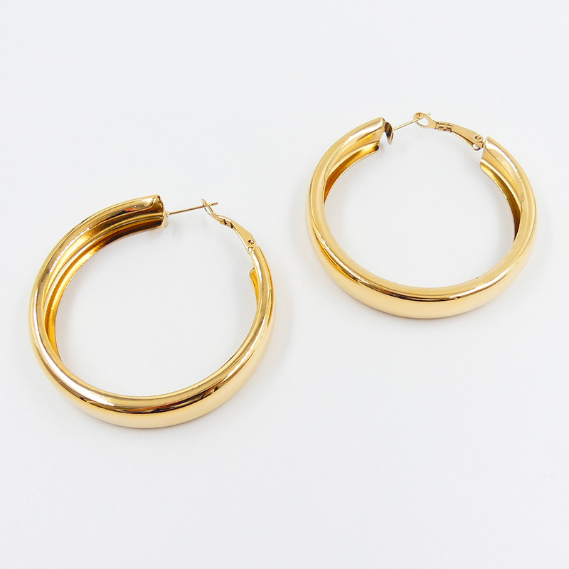 Créoles épaisses acier doré 45 mm