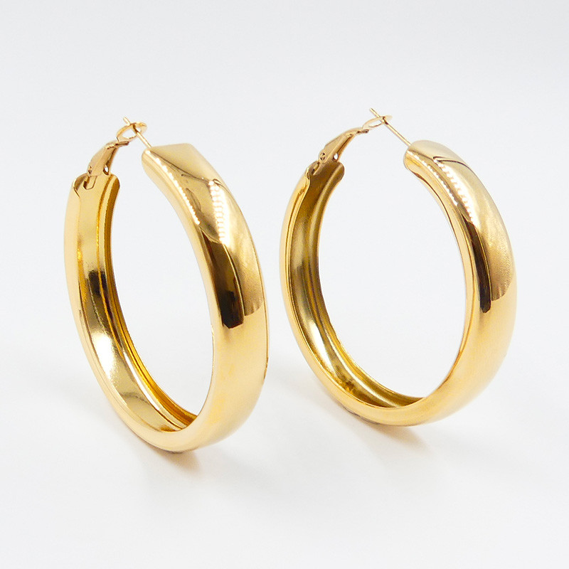 Créoles épaisses acier doré 45 mm