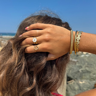 Bague ajustable acier doré trèfle ajouré