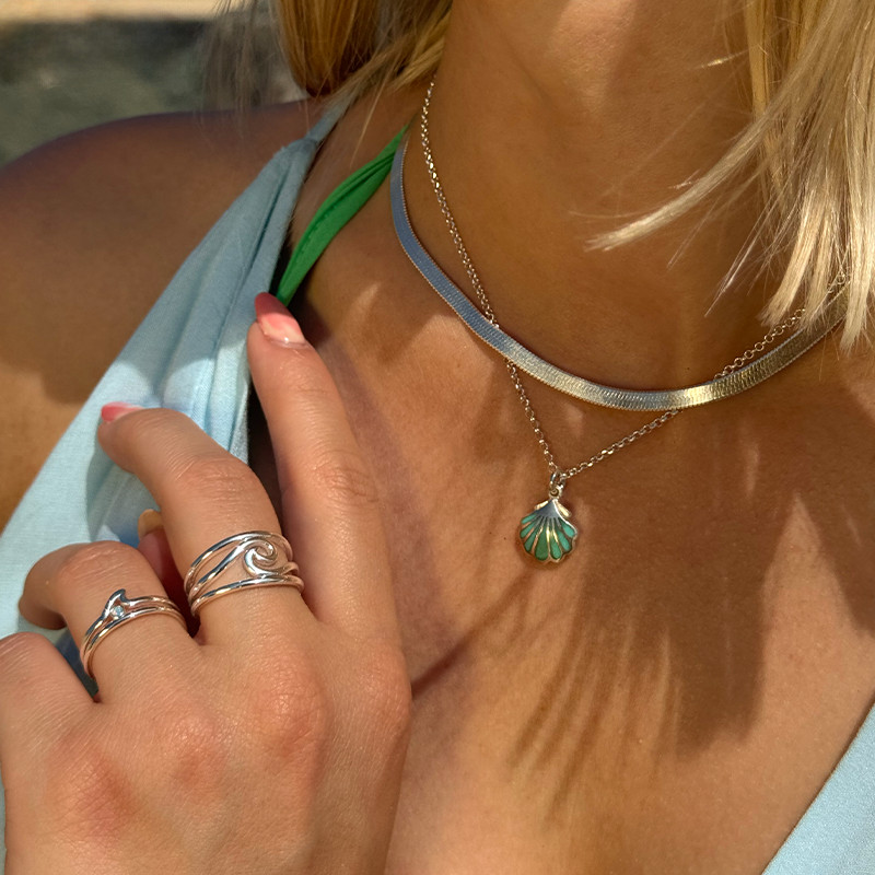 Collier Argent coquillage turquoise