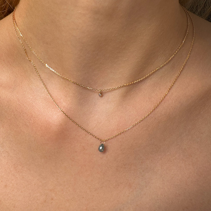 Collier Or 18 carats Goutte Diamant bleu