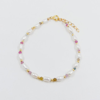 Bracelet Plaqué Or Perles d'eau douce Tourmaline