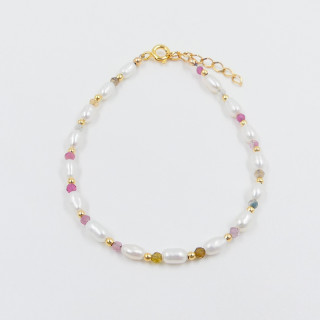 Bracelet Plaqué Or Perles d'eau douce Tourmaline