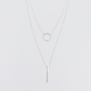 Collier Argent double Cercle et Barre
