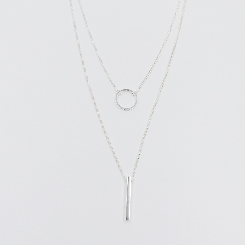Collier Argent double Cercle et Barre