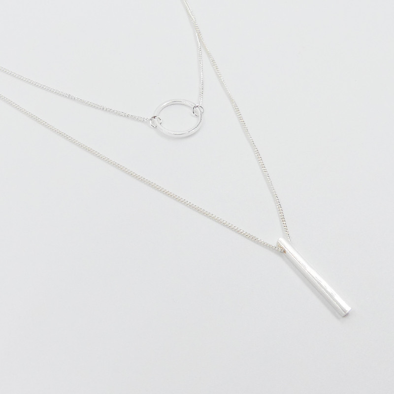 Collier Argent double Cercle et Barre
