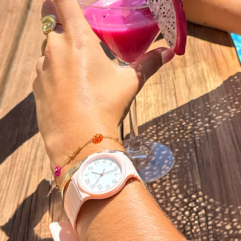 Bracelet acier doré fleurs colorées