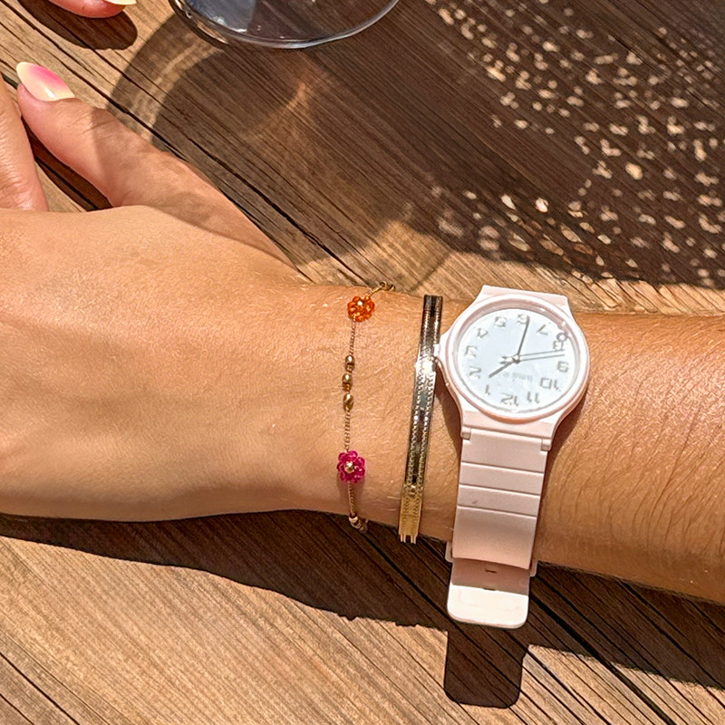 Bracelet acier doré fleurs colorées