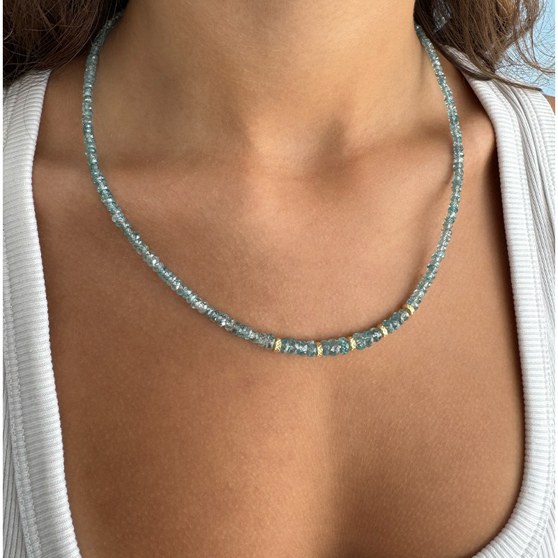 Collier Plaqué or pierres Zirconium bleu