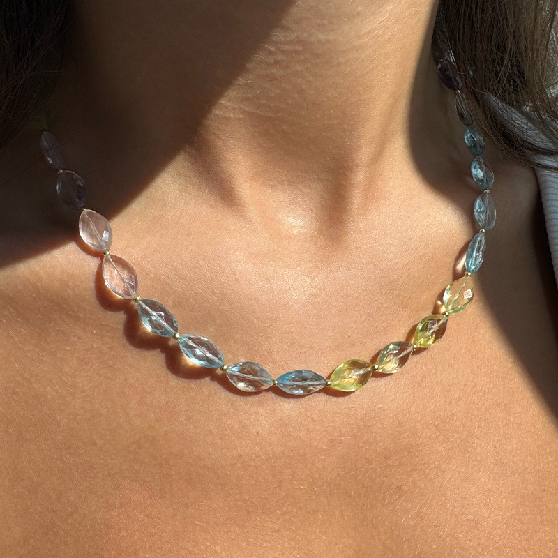 Collier Plaqué or multi pierres naturelles