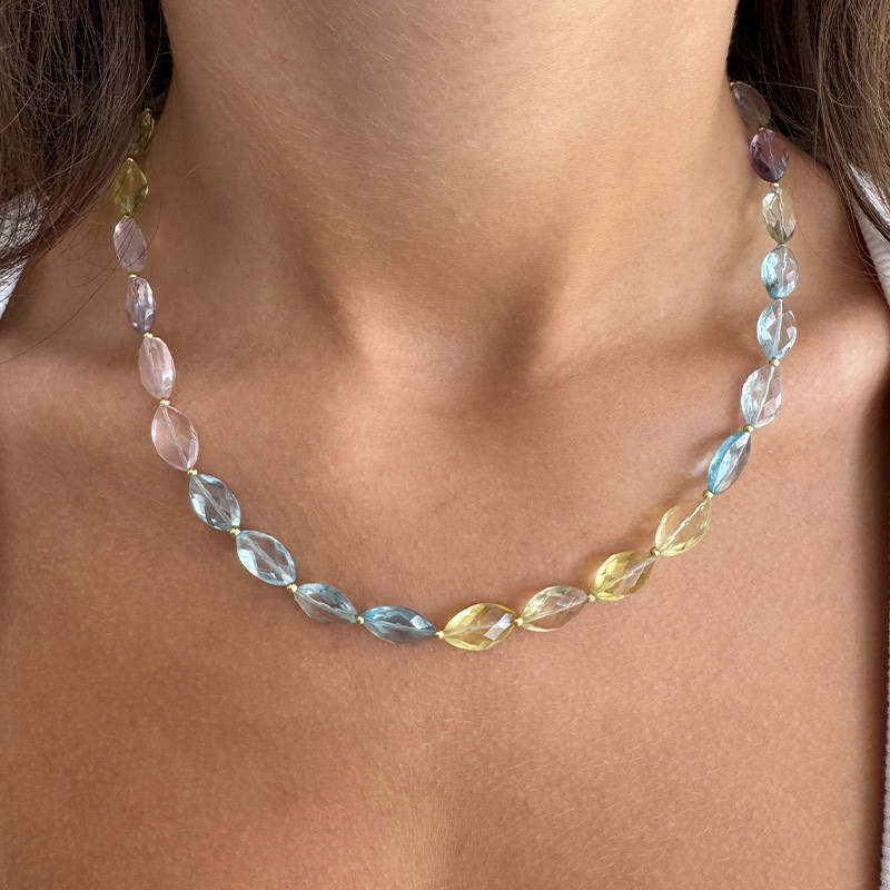 Collier Plaqué or multi pierres naturelles