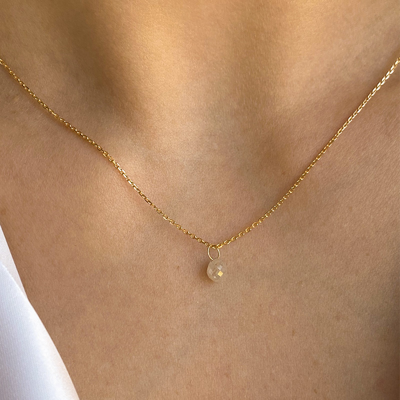 Collier Or 18 carats Goutte Diamant blanc