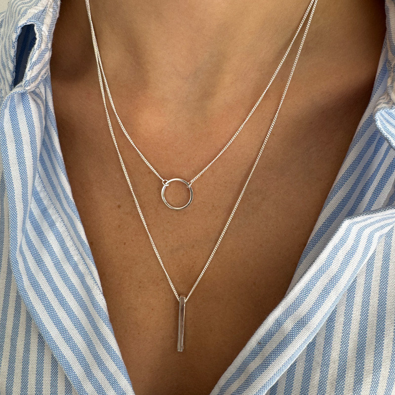 Collier Argent double Cercle et Barre