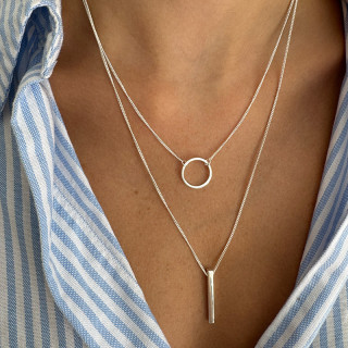 Collier Argent double Cercle et Barre