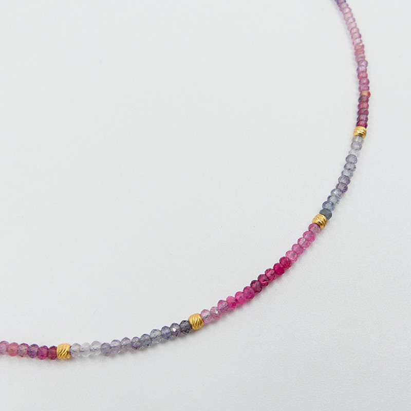 Collier Plaqué or pierres Spinelle rose